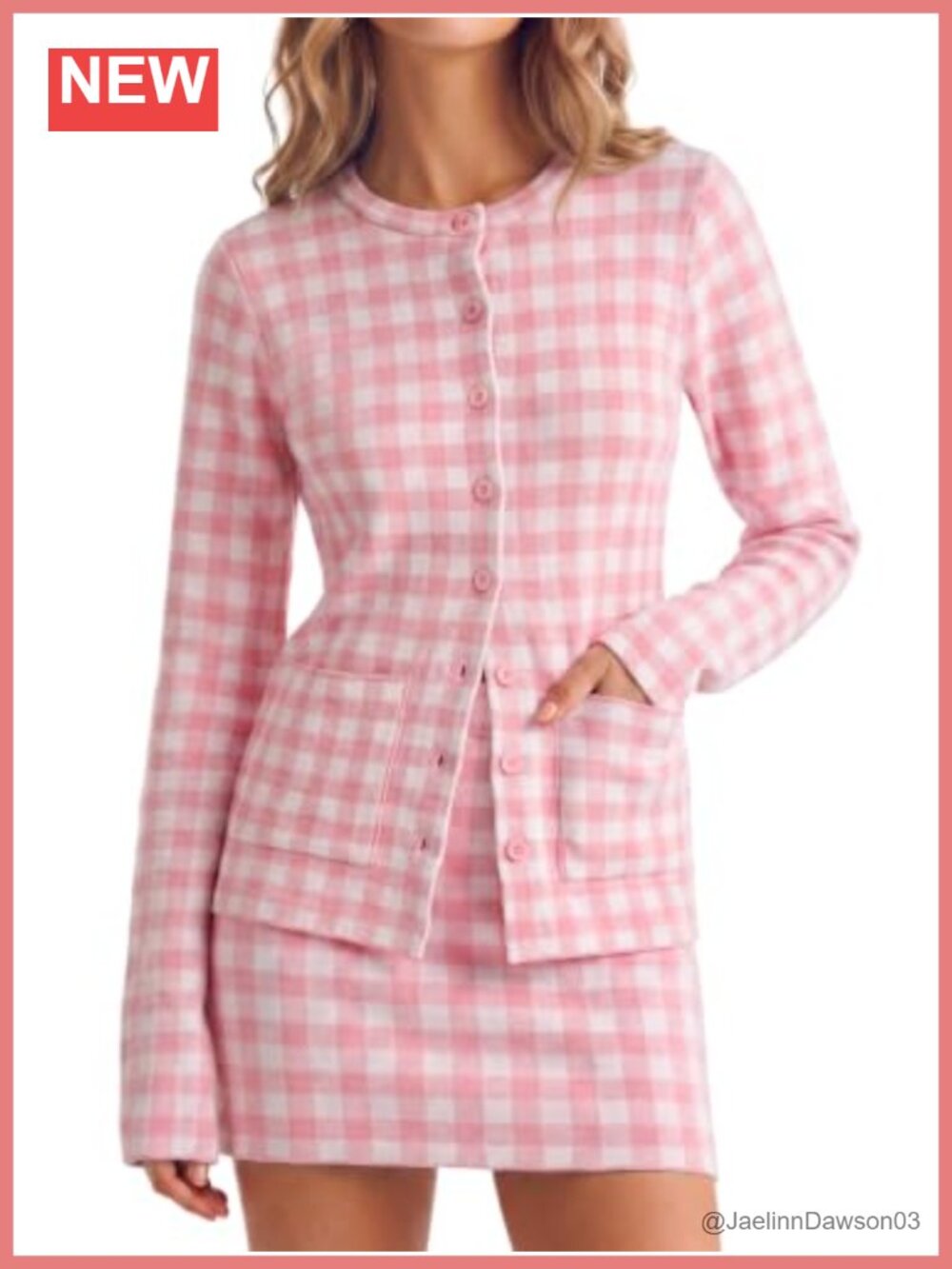 Wenrine 2 Piece Gingham Knit Cardigan & Mini Skirt Set